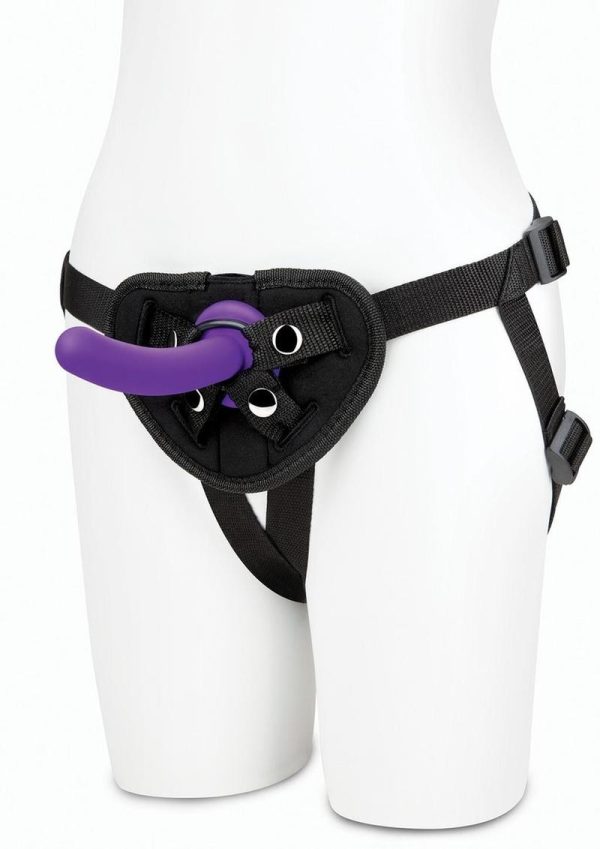 Lux Fetish Strap on Harness and Silicone Dildo Set 5in - Black/Purple