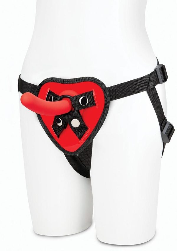 Lux Fetish Red Heart Strap on Harness and Silicone Dildo Set 5in