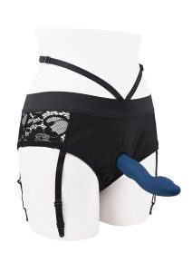 Gender X Snuggle Up Rechargeable Silicone Dual Vibrating Strap-On with Remote Control - Blue/Black