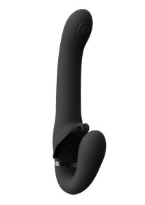Vive Satu Rechargeable Silicone Pulse Wave and Vibrating Strapless Strap-On - Black