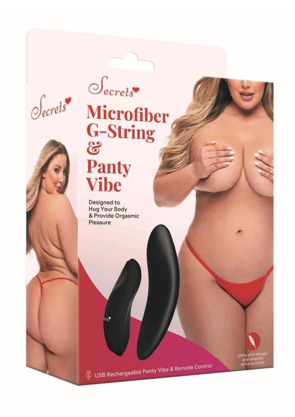 Secrets Rechargeable Silicone Microfiber G-String and Panty Vibe with Remote Control - Plus Size - Red