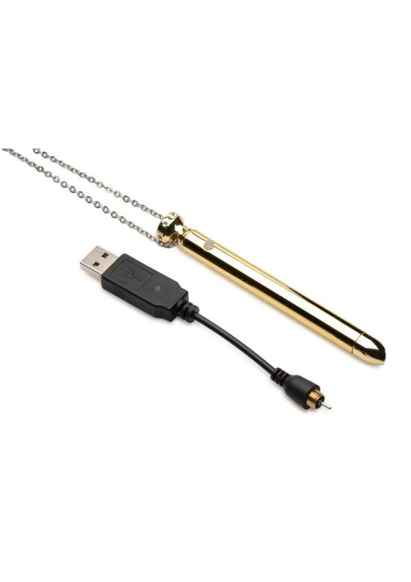 Charmed Rechargeable Stainless Steel 7X Vibrating Necklace - Gold