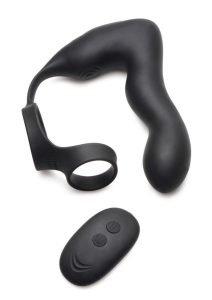 Swell Rechargeable Silicone Inflatable 10X Vibrating Prostate Plug with Cock and Ball Ring and Remote Control - Black