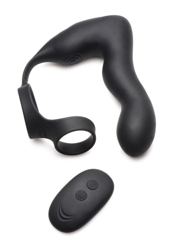 Swell Rechargeable Silicone Inflatable 10X Vibrating Prostate Plug with Cock and Ball Ring and Remote Control - Black