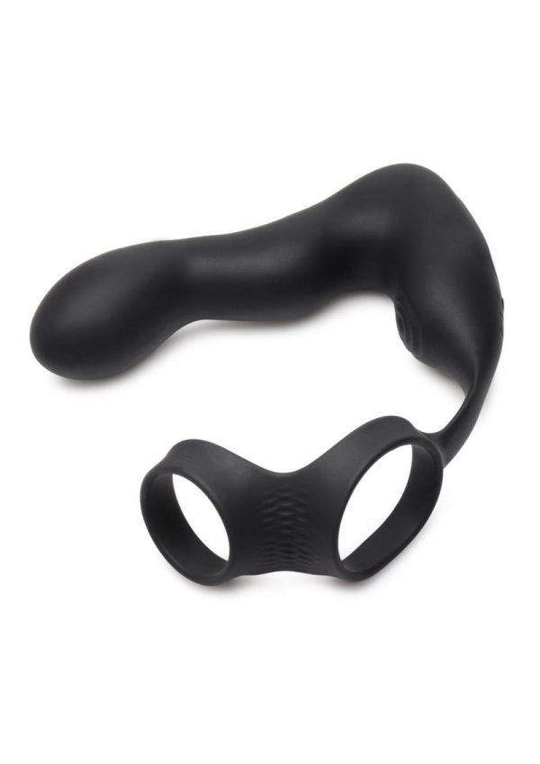 Swell Rechargeable Silicone Inflatable 10X Vibrating Prostate Plug with Cock and Ball Ring and Remote Control - Black