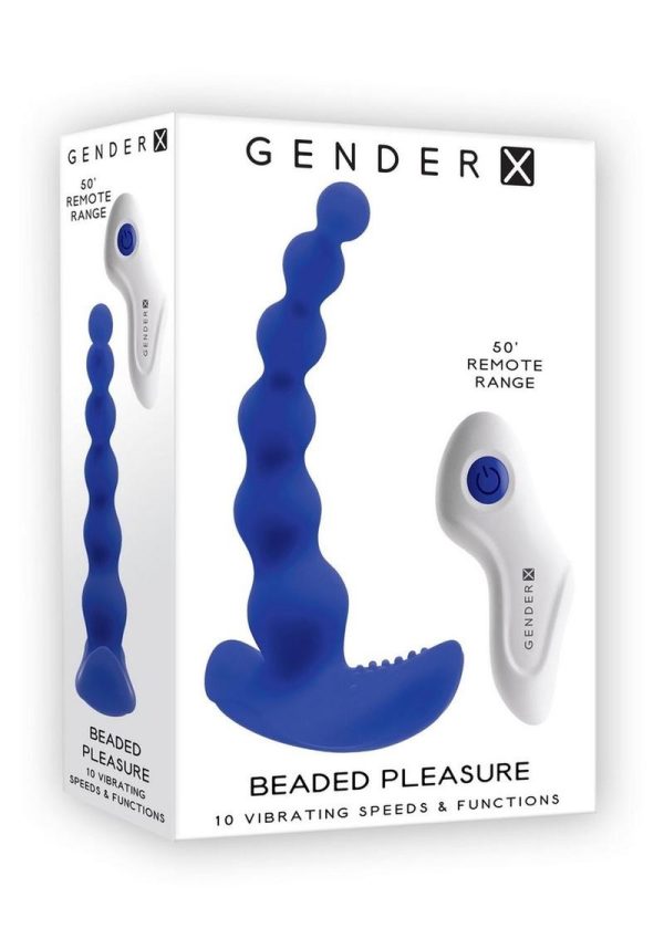 Gender X Beaded Pleasure Rechargeable Silicone Anal Beads with Remote Control - Blue