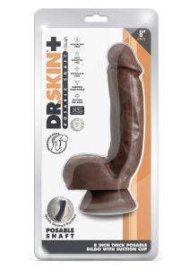 Dr. Skin Plus Gold Collection Thick Posable Dildo with Squeezable Balls 8in - Chocolate