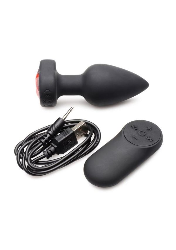 Booty Sparks 28X Rechargeable Silicone Vibrating Heart Anal Plug with Remote Control - Small - Red