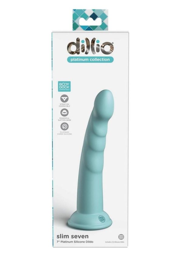 Dillio Platinum Slim Seven Silicone Dildo 7in - Teal
