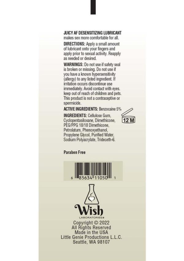 Juicy AF Desensitizing Water Based Lubricant Gel 2oz