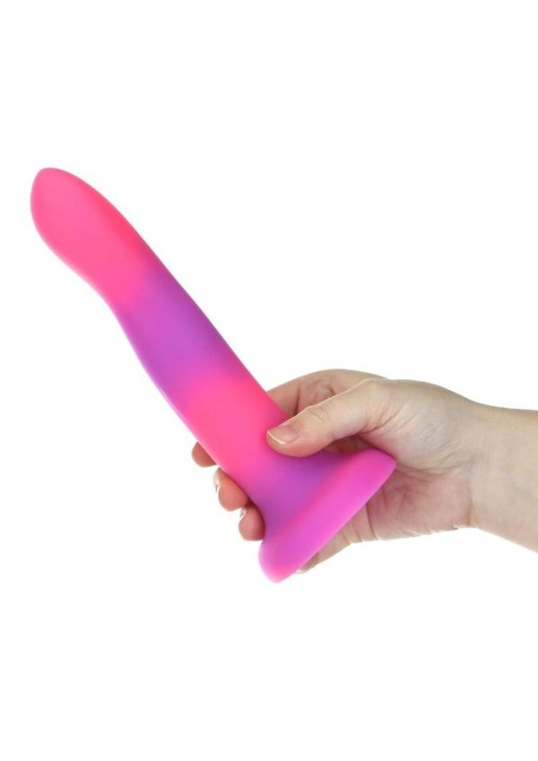 Addiction Rave Silicone Glow In The Dark Dildo 8in - Pink/Purple