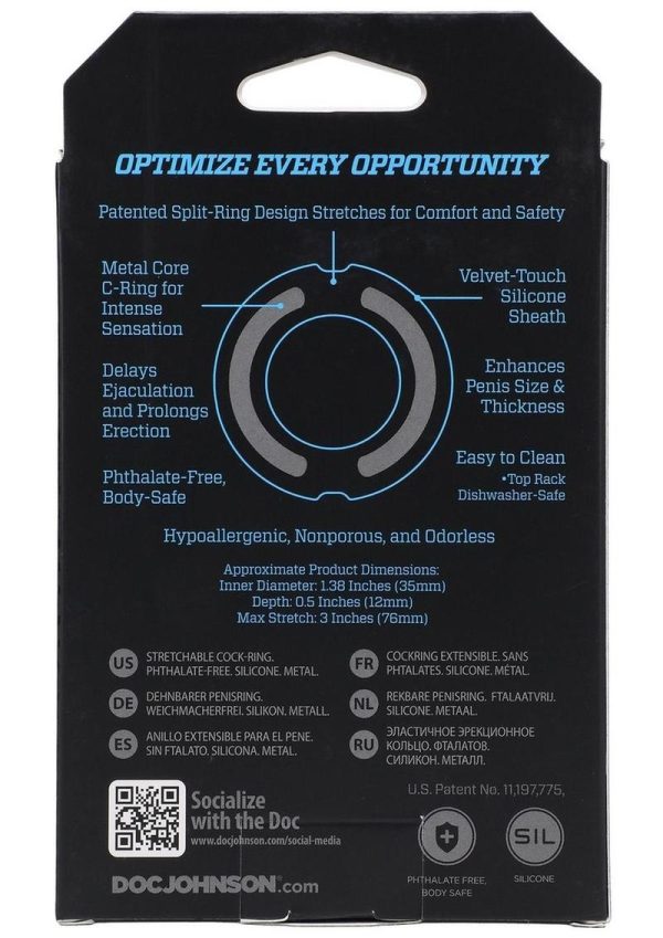 OptiMALE Flexisteel Soft Silicone With Inner Metal Core Cock Ring 35mm - Blue