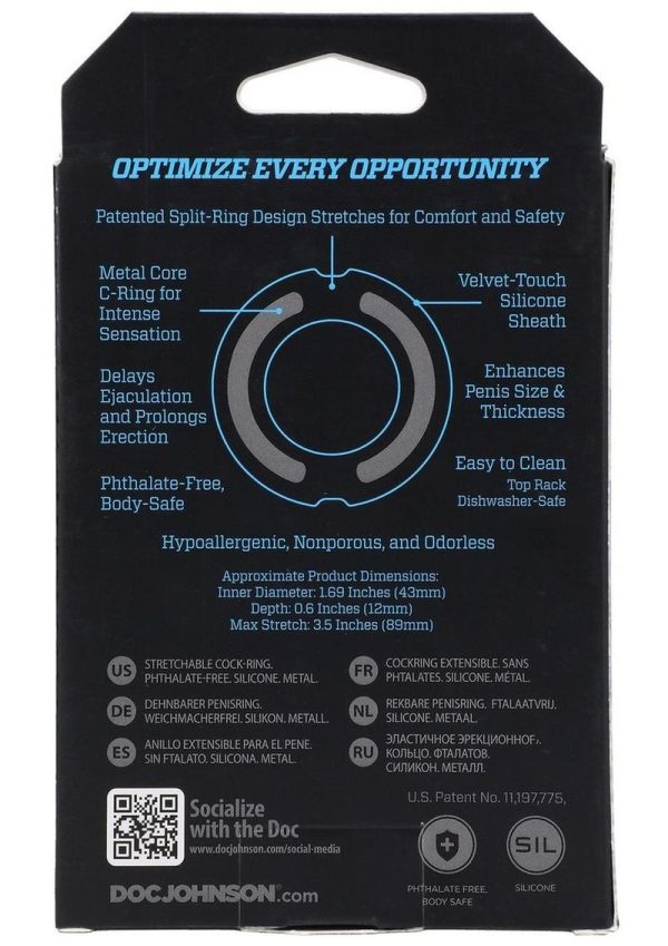 OptiMALE Flexisteel Soft Silicone With Inner Metal Core Cock Ring 43mm- Black