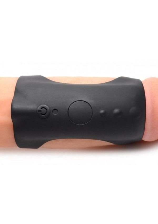 Trinity Men 7X G-Shaft Silicone Rechargeable Cock Ring with Remote Control - Black