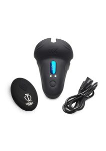 Trinity Men 10X Silicone Cock and Ball Ring with Taint Stim and Remote Control - Black