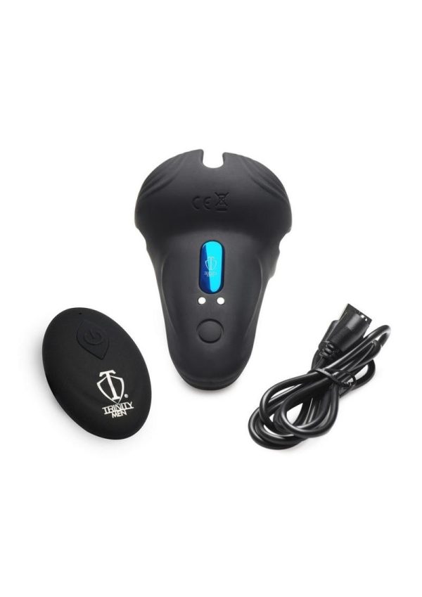 Trinity Men 10X Silicone Cock and Ball Ring with Taint Stim and Remote Control - Black