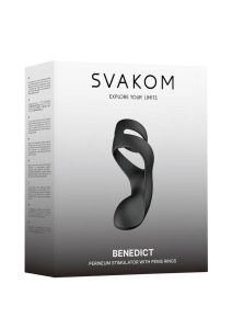Svakom Benedict Silicone Rechargeable Double Ring Perinium Stimulator Cock Ring - Black