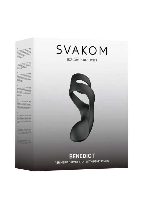 Svakom Benedict Silicone Rechargeable Double Ring Perinium Stimulator Cock Ring - Black