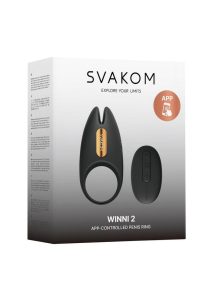 Svakom Winni 2 Silicone App Compatible Cock Ring with Remote Control - Black/Gold