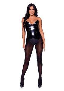 Leg Avenue Vinyl Boned Bodysuit - Small - Black