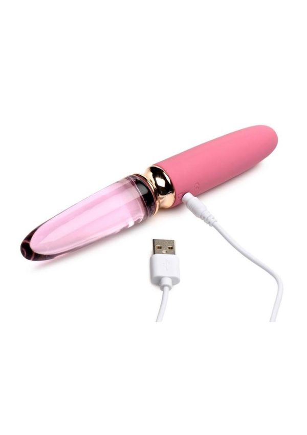 Prisms Vibra-Glass 10X Rose Dual End Rechargeable Silicone/Glass Vibrating Dildo - Pink