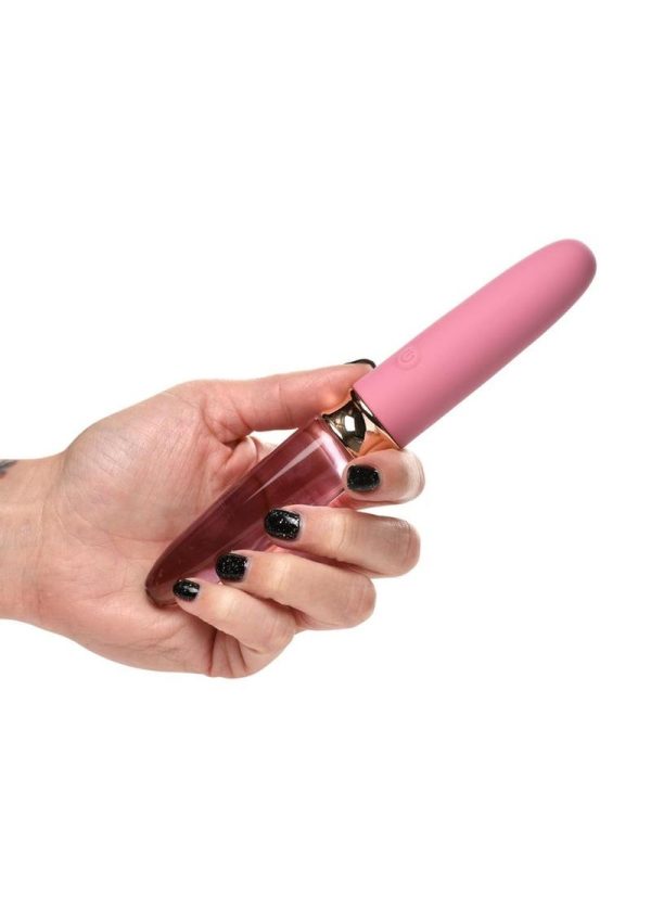 Prisms Vibra-Glass 10X Rose Dual End Rechargeable Silicone/Glass Vibrating Dildo - Pink