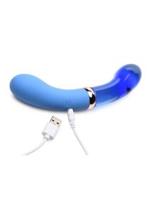 Prisms Vibra-Glass 10X Bleu Dual End G-Spot Rechargeable Silicone/Glass Vibrating Dildo - Teal