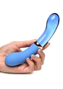 Prisms Vibra-Glass 10X Bleu Dual End G-Spot Rechargeable Silicone/Glass Vibrating Dildo - Teal