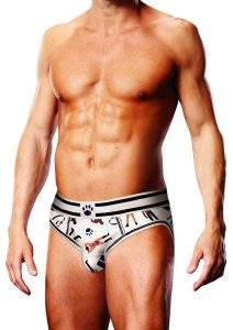 Prowler Leather Pride Open Brief - Small - White/Black