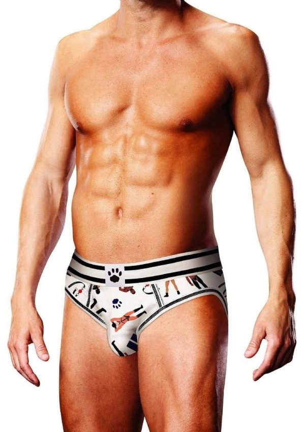Prowler Leather Pride Open Brief - Large - White/Black