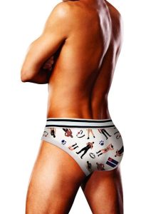 Prowler Leather Pride Brief - Large - White/Black