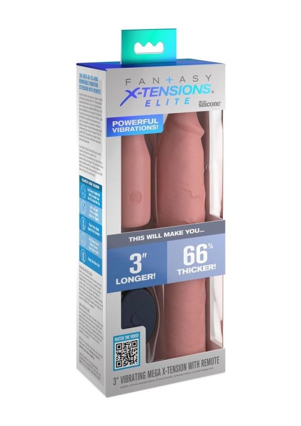 Fantasy X-Tensions Elite Silicone Vibrating 9in Sleeve with 3in Plug and Remote Control - Vanilla