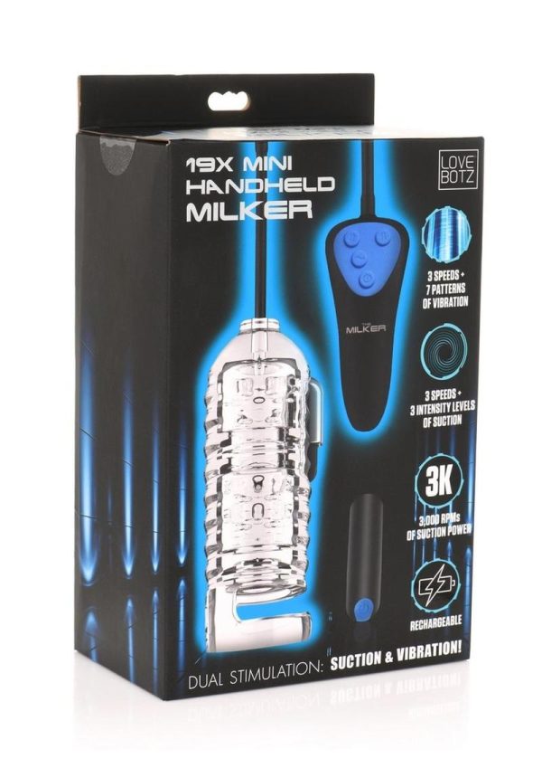 LoveBotz Mini Handheld Rechargeable Milker with Wired Remote Control - Black/Blue/Clear
