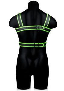 Ouch! Bonded Leather Body Harness Glow in the Dark - Large/XLarge - Green
