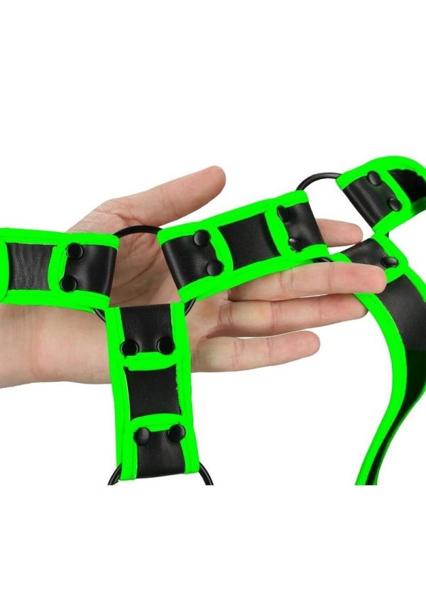 Ouch! Bonded Leather Body Harness Glow in the Dark - Large/XLarge - Green