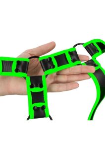 Ouch! Bonded Leather Body Harness Glow in the Dark - Small/Medium - Green