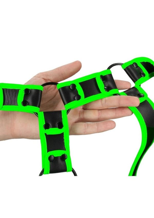 Ouch! Bonded Leather Body Harness Glow in the Dark - Small/Medium - Green
