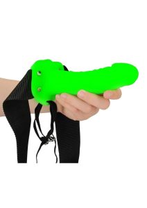 Ouch! Realistic Dildo Strap-On Harness Glow in the Dark 7in - Green