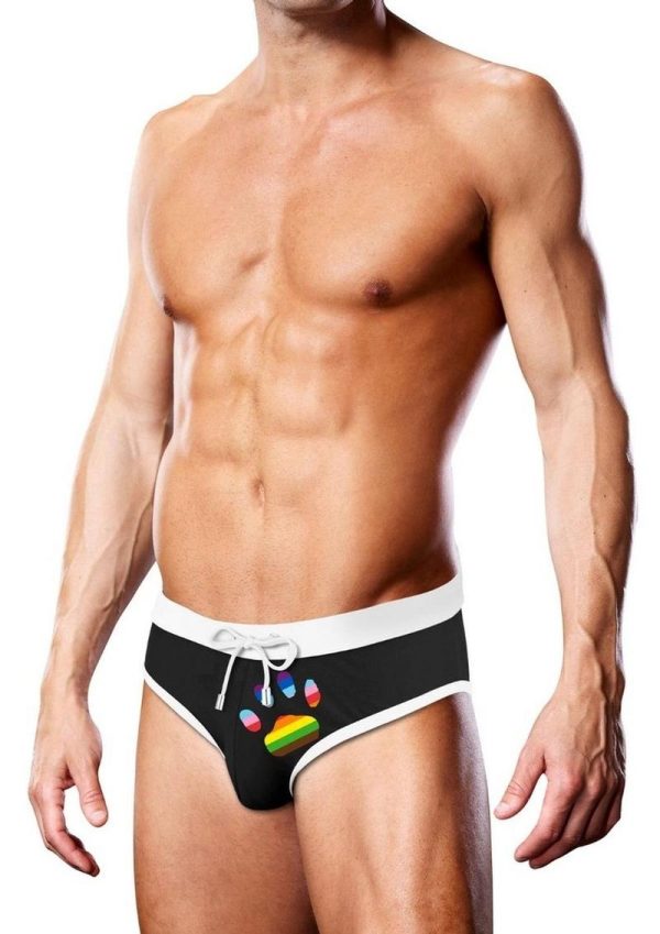 Prowler Oversized Paw Swimming Brief - XL - Black/Rainbow