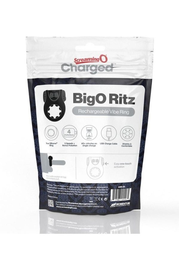 Charged BigO Ritz Rechargeable Vibrating Cock Ring - Black