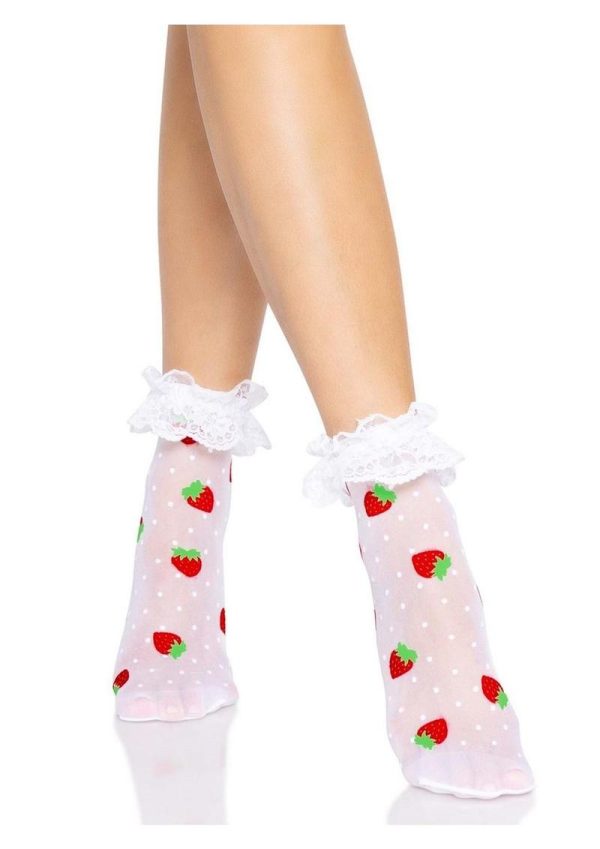 Leg Avenue Strawberry Polka Dot Ruffle Top Anklets - OS - White/Red