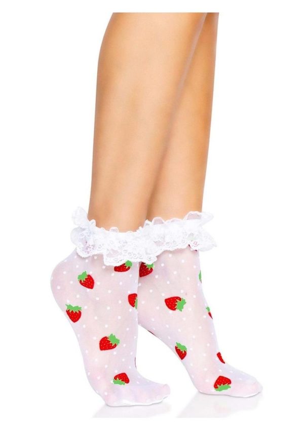 Leg Avenue Strawberry Polka Dot Ruffle Top Anklets - OS - White/Red