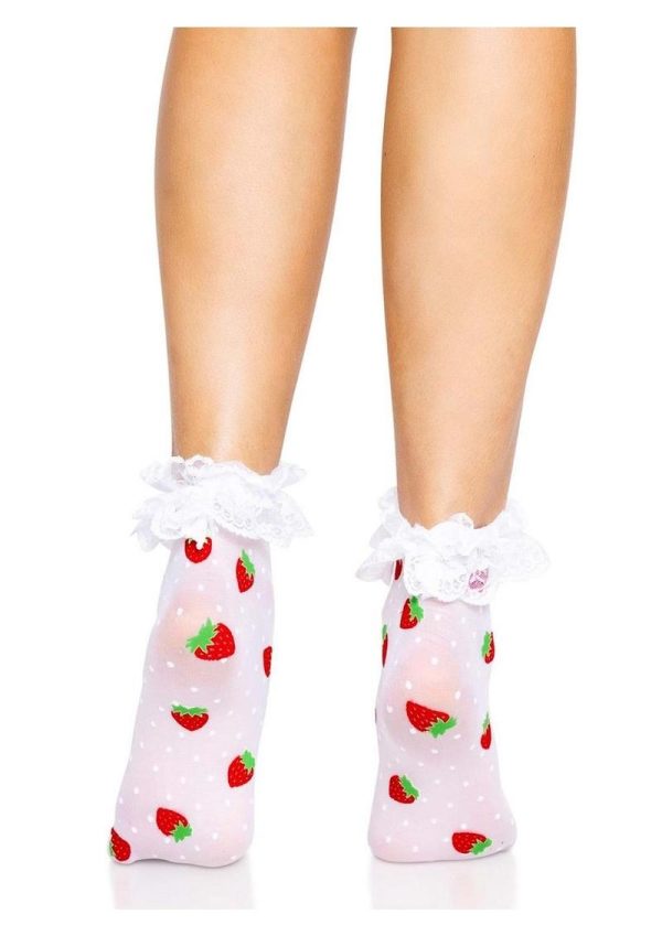 Leg Avenue Strawberry Polka Dot Ruffle Top Anklets - OS - White/Red