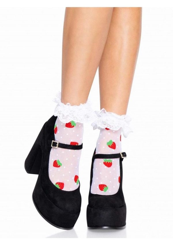 Leg Avenue Strawberry Polka Dot Ruffle Top Anklets - OS - White/Red