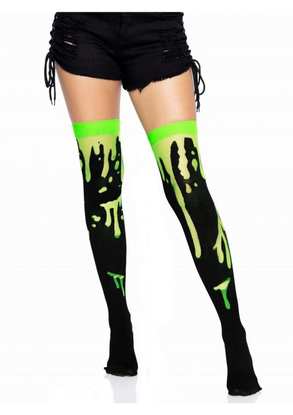 Leg Avenue Splatter Thigh Highs - OS - Green