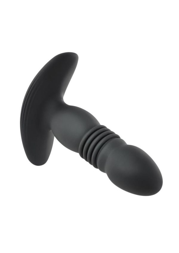 Playboy Trust the Thrust Rechargeable Silicone Thrusting Anal Plug with Remote Control - Black