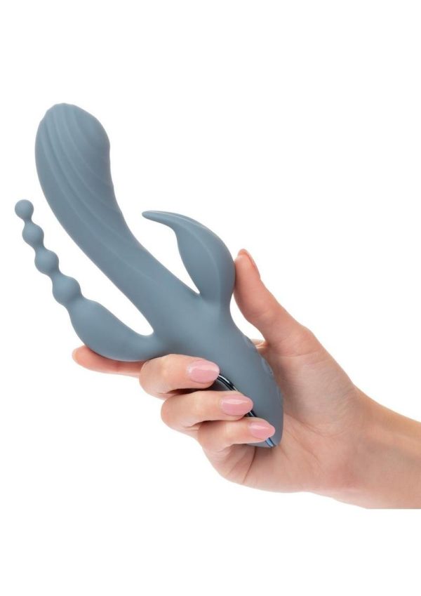 III Triple Ecstasy Rechargeable Silicone Stimulating Vibrator - Blue