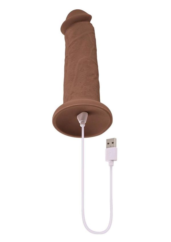Girthy Vibrating Rechargeable Silicone Dildo 7in - Caramel