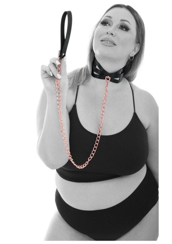 Sex and Mischief Brat Collar andamp; Leash - Black/Rose Gold