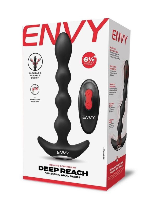 Envy Toys Deep Reach Rechargeable Silicone Vibrating Anal Beads with Remote Control - Black